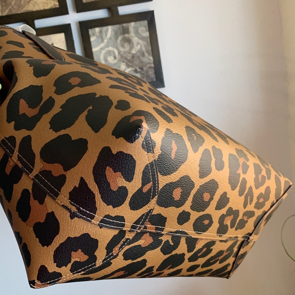 Coach Leopard Print Leather Tote Bag - Brown/Black - Picture 12 of 14